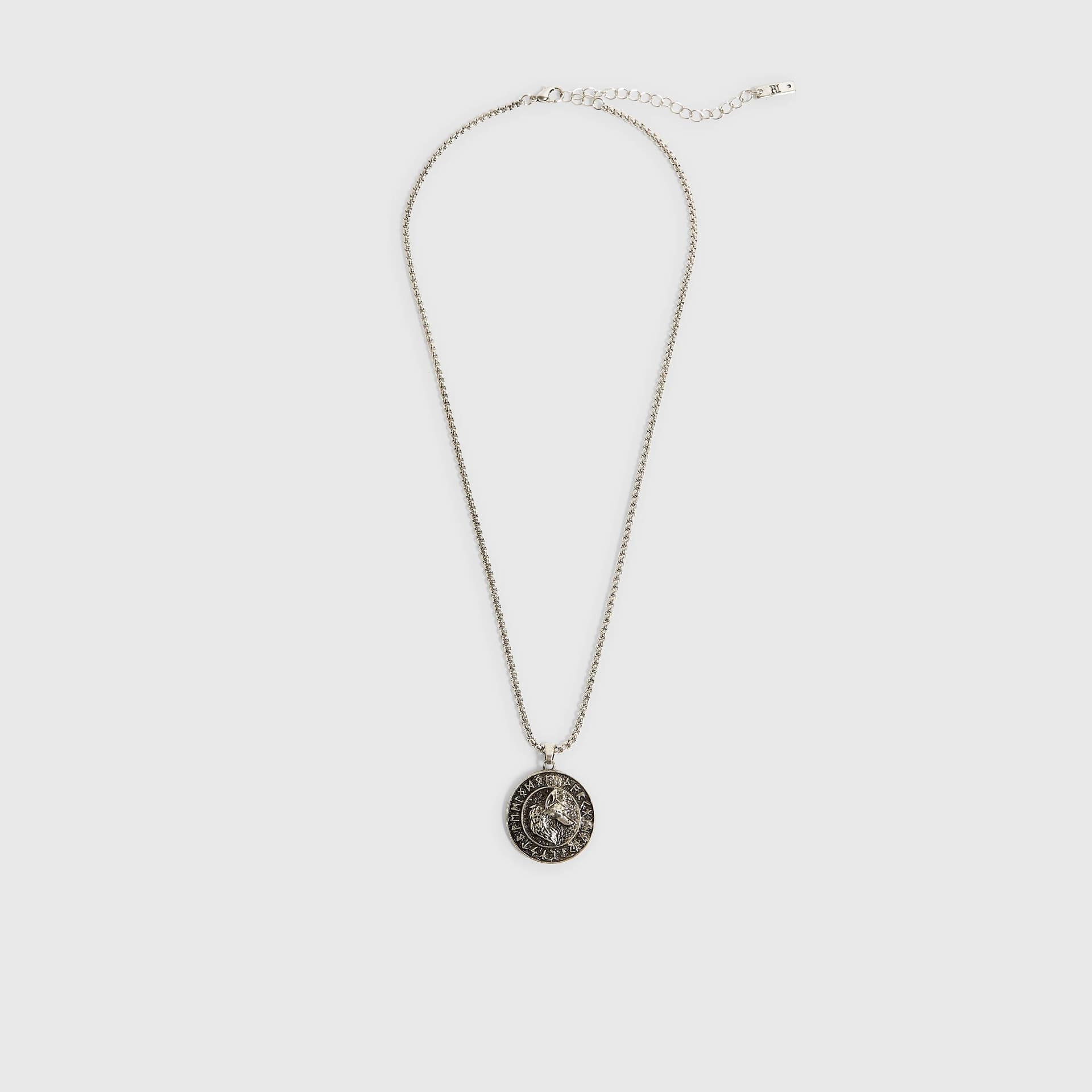 River Island Mens River Island Silver Wolf Pendant On Chain Necklace