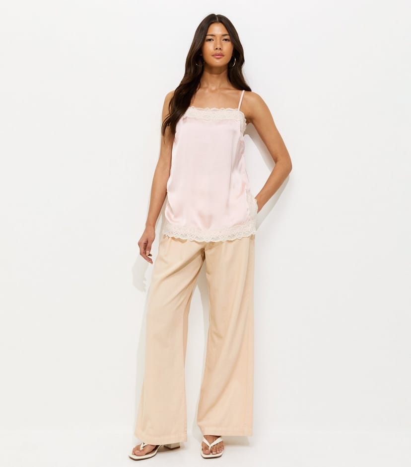 New Look Women's Off White Pleated Twill Wide Leg Trousers New Look - 1