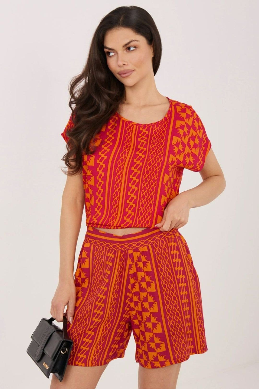Love Lace Love Lace Women's Breathable Viscose Print Shorts with Pockets Style 226393 in Red - 4