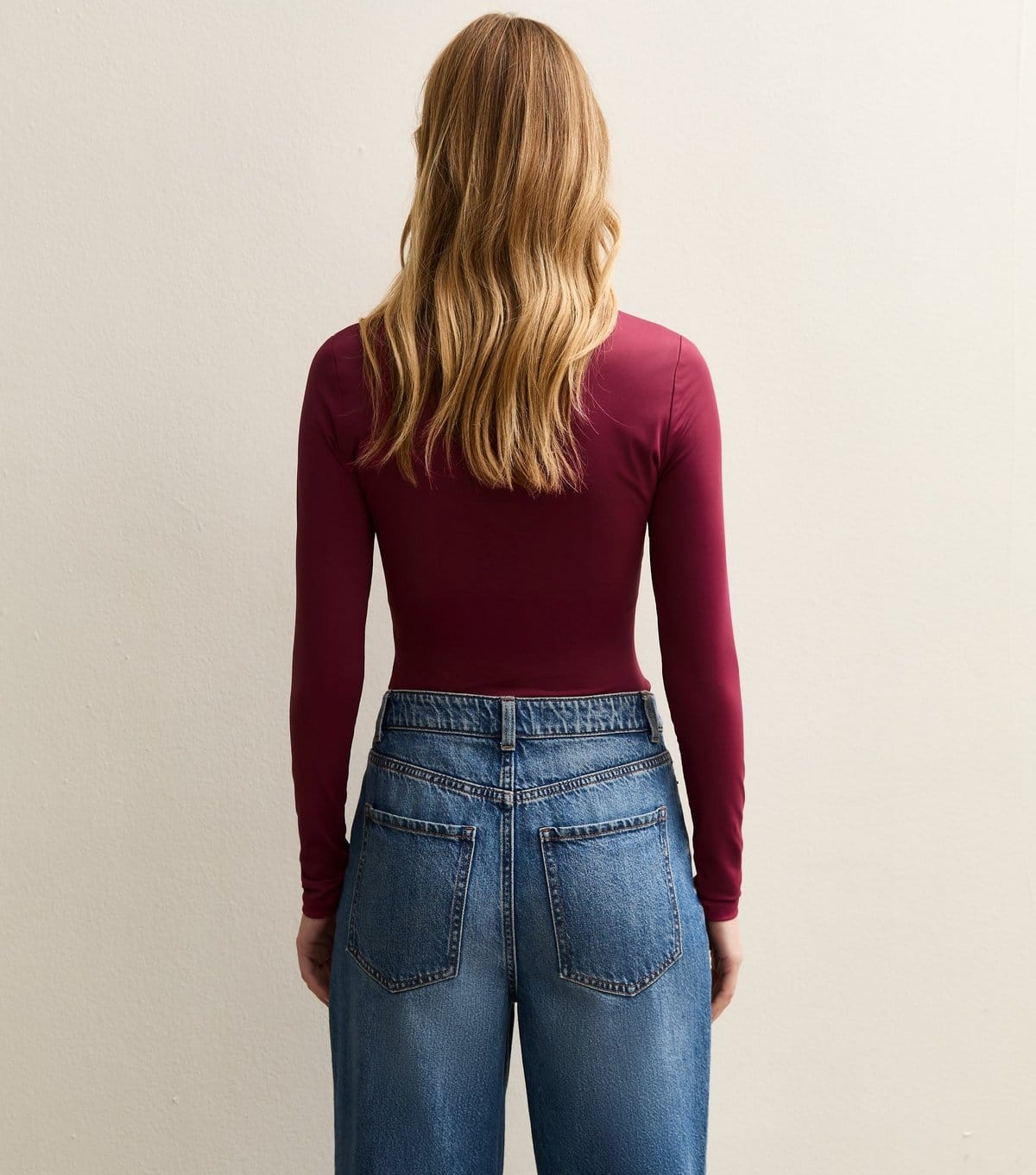 New Look Women's Light Burgundy Slinky Square Neck Long Sleeve Bodysuit New Look - 4