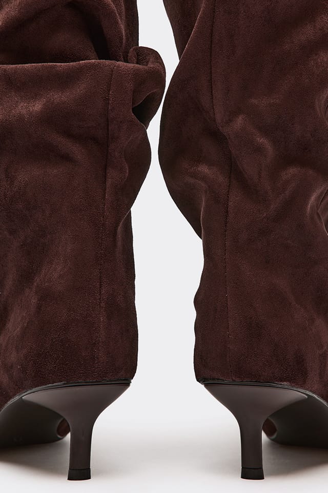 EGO EGO Women's Faux Suede Kitten Boots in Dark Brown - 3