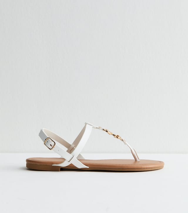 New Look Women's White Faux Leather Metal Toe Post Sandals Vegan New Look - 3