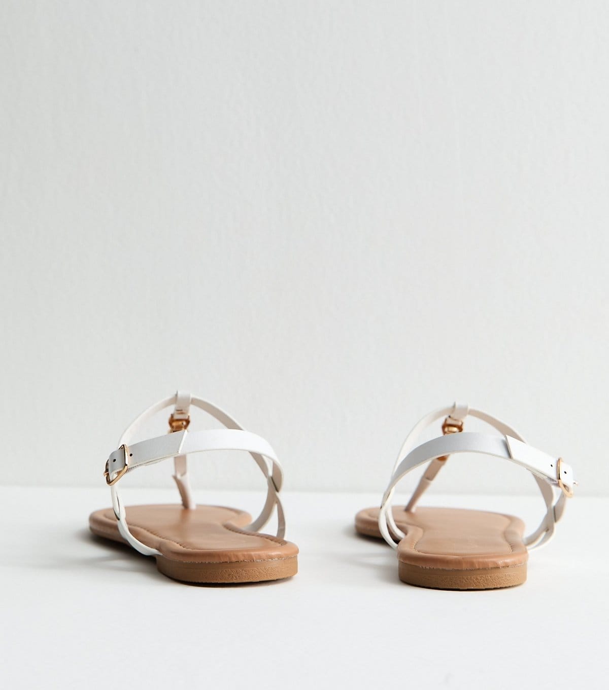 New Look Women's White Faux Leather Metal Toe Post Sandals Vegan New Look - 4