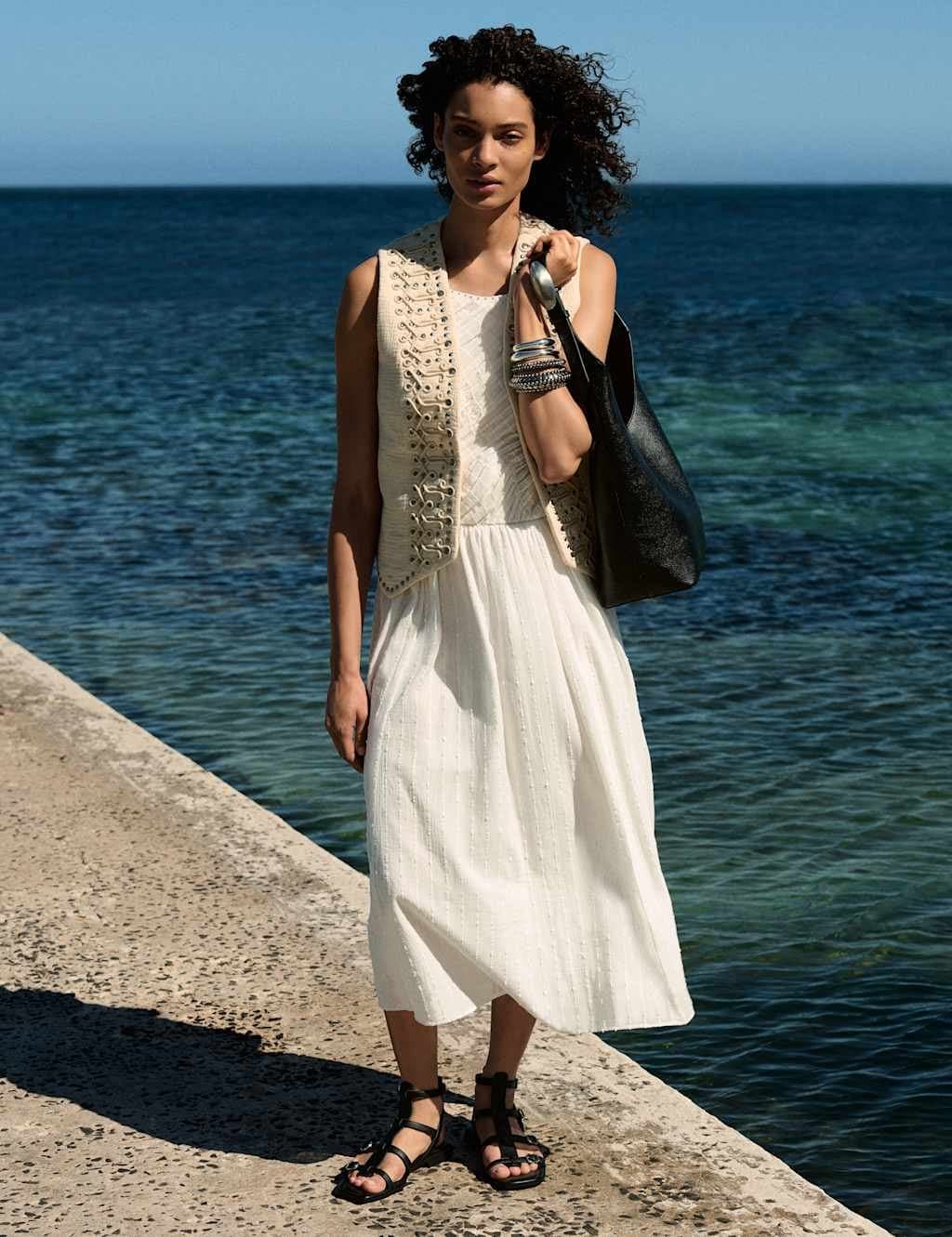 Marks & Spencer M&S Pure Cotton Studded Gilet Ecru