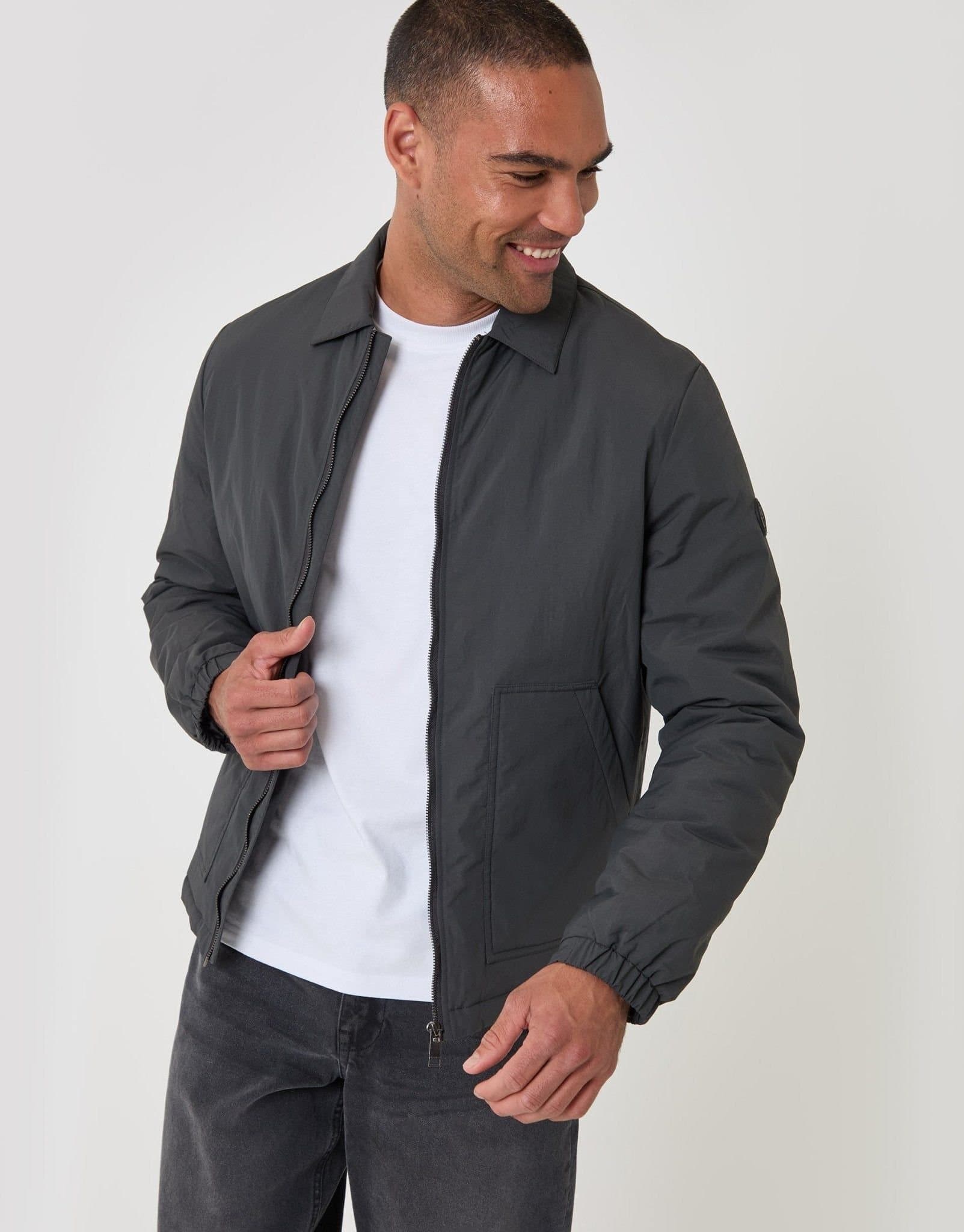 Threadbare threadbare Men's Showerproof Collared Harrington Jacket in Grey