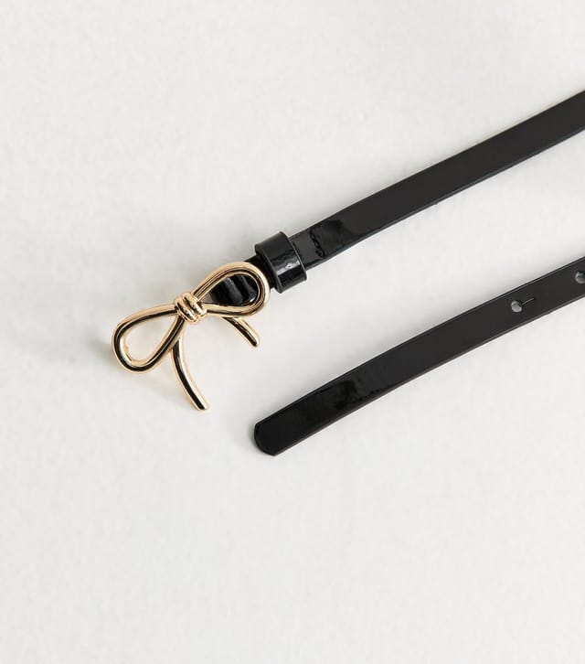New Look Black Faux Leather Bow Buckle Skinny Belt New Look - 3