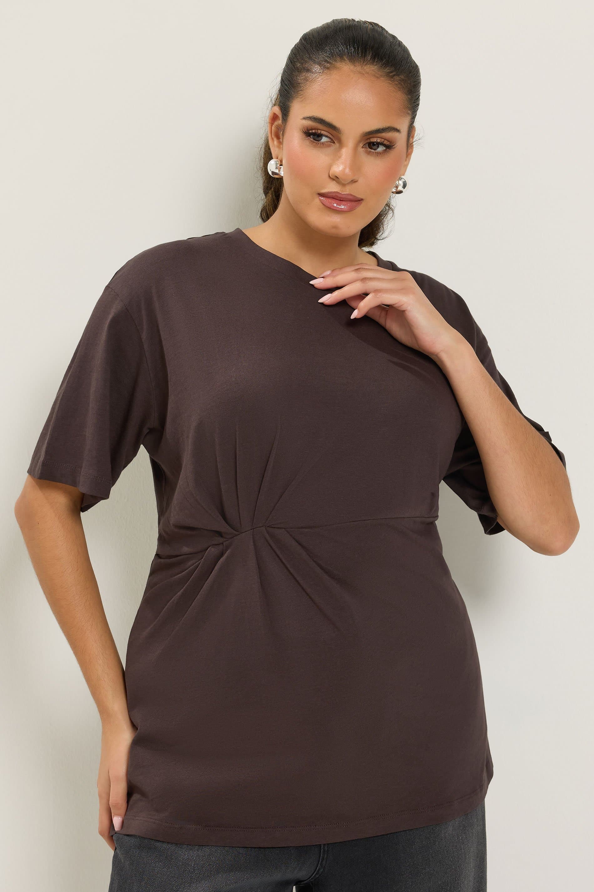 Yours Plus Size Chocolate Brown Twist Front Tshirt