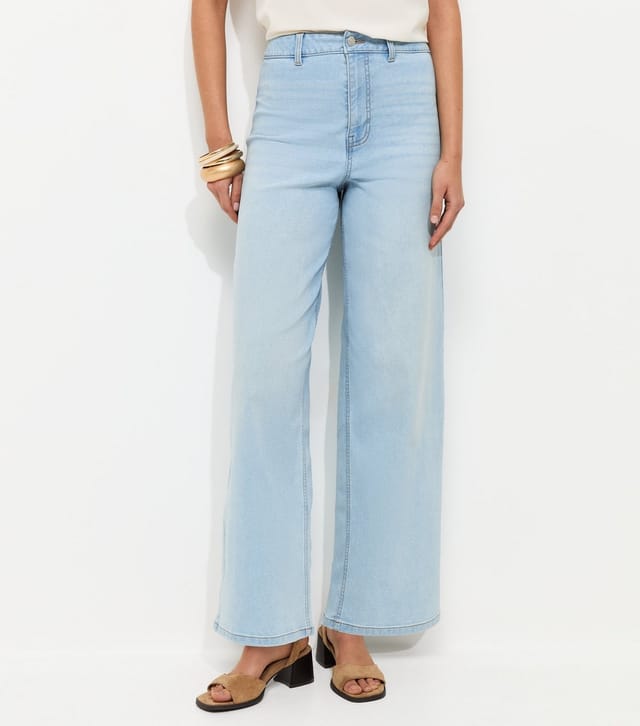 New Look Women's Light Blue High Waist Stretch Denim Wide Leg Jeans New Look - 2