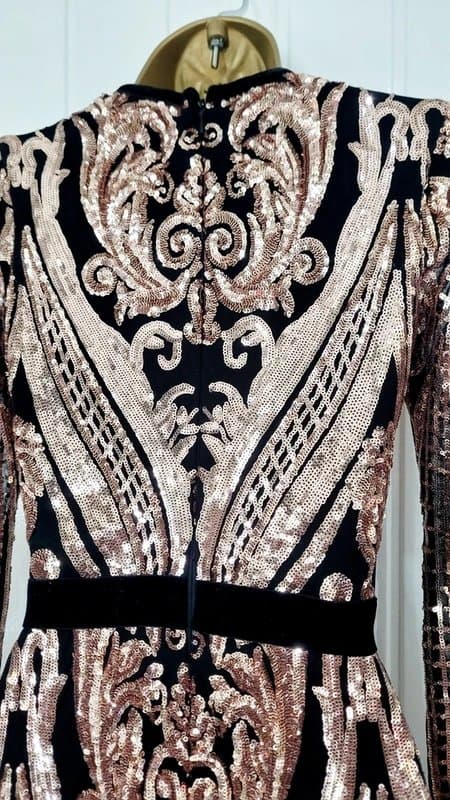 Quiz QUIZ size 8 Black Rose Gold full length sequin fishtail prom ball maxi dress VGC