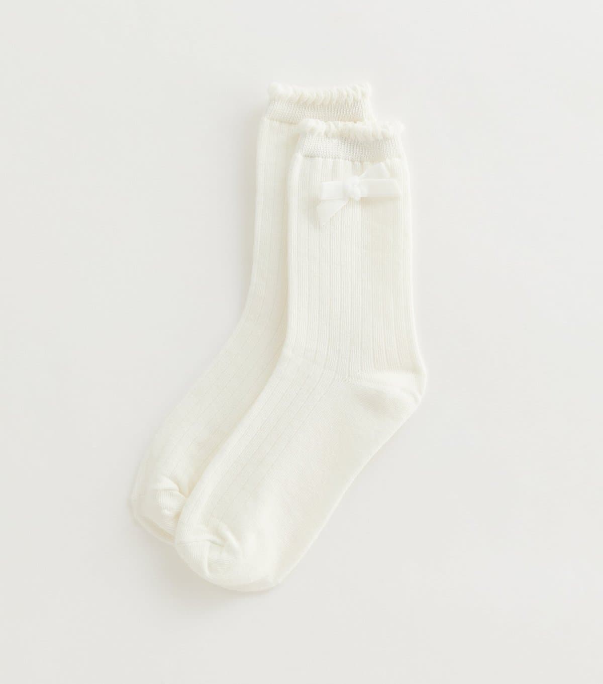 New Look New Look Cream Velour Bow Ankle Socks