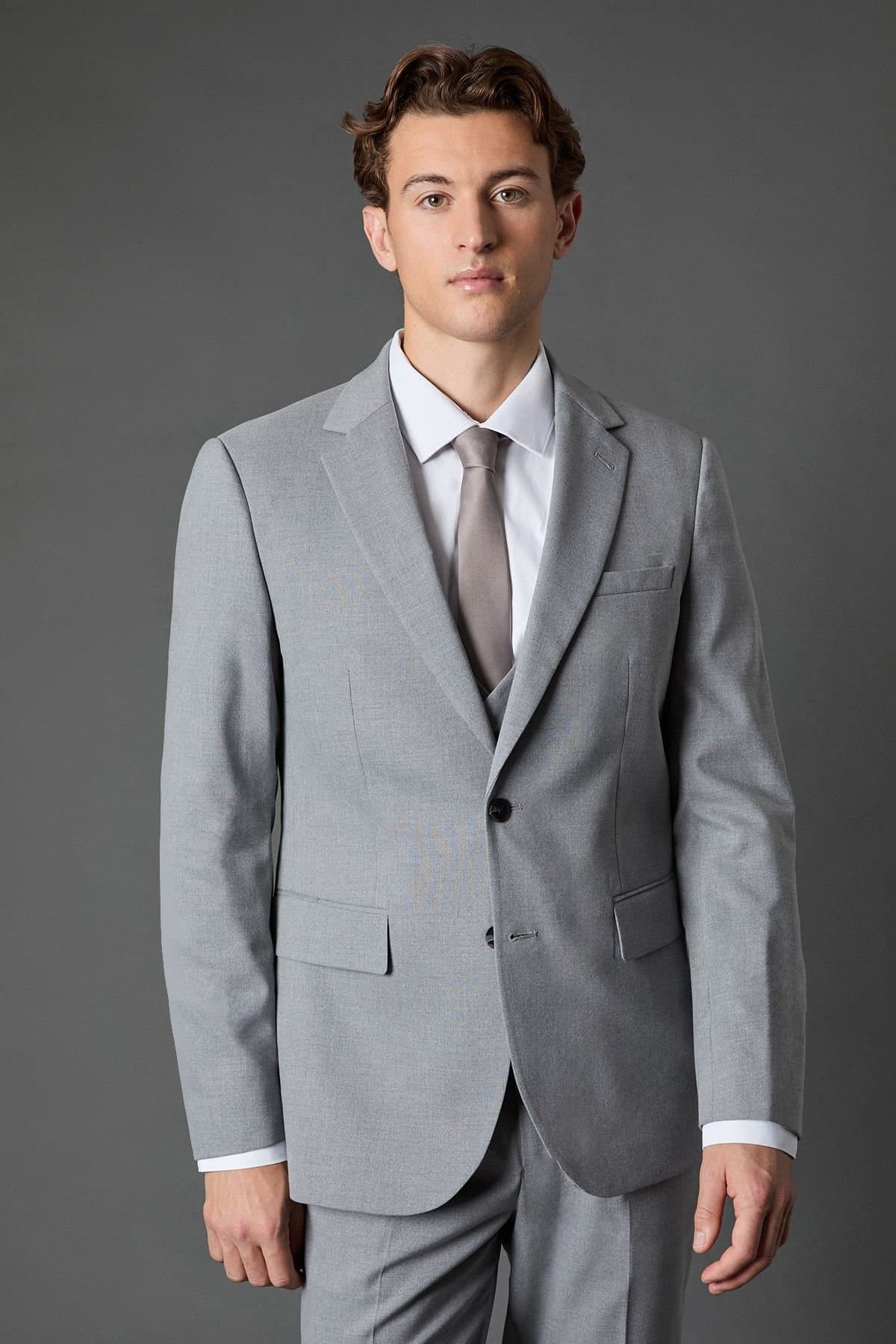 Burton Burton Men's Light Grey Tailored Fit Essential Suit Jacket