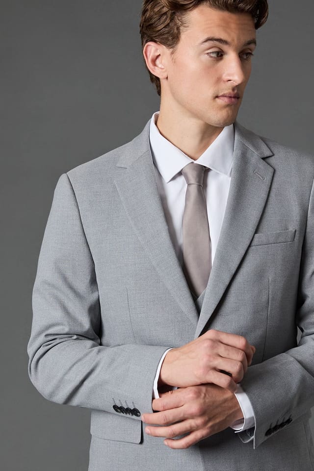 Burton Burton Men's Light Grey Tailored Fit Essential Suit Jacket - 2