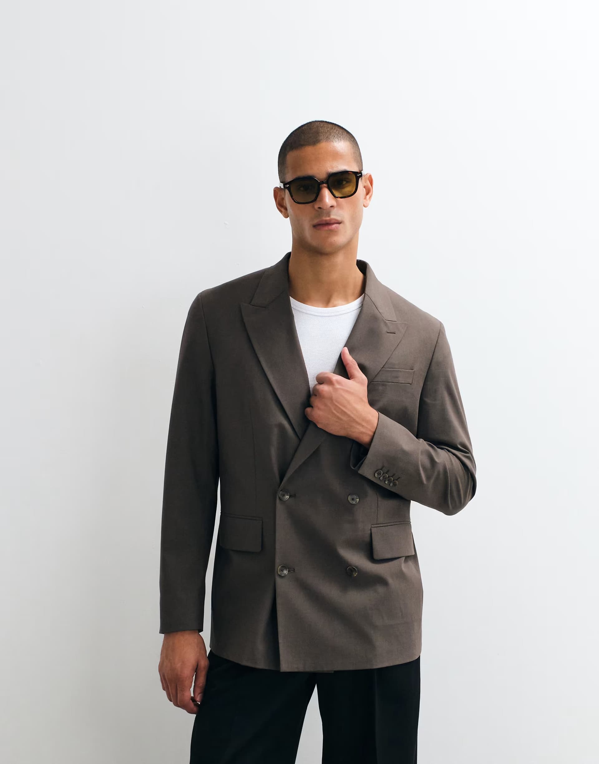 ASOS Mango  Boston regular fit double breasted suit blazer co-ord in mid brown