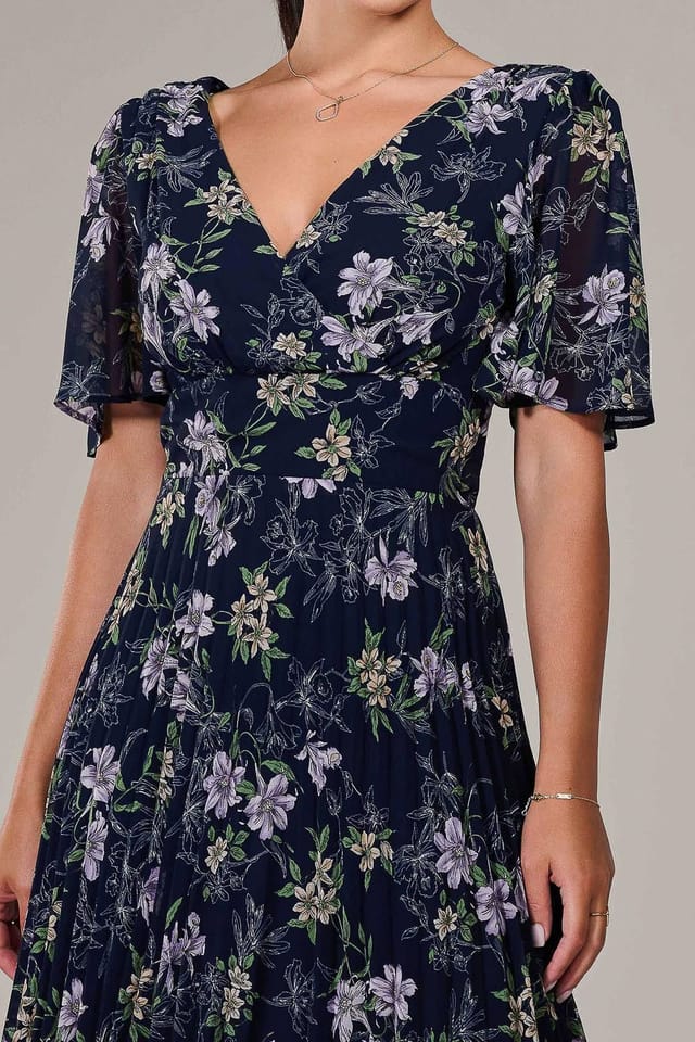 Jolie Moi Jolie Moi Women's Petite Chiffon Pleated Midaxi Dress in Navy - 3
