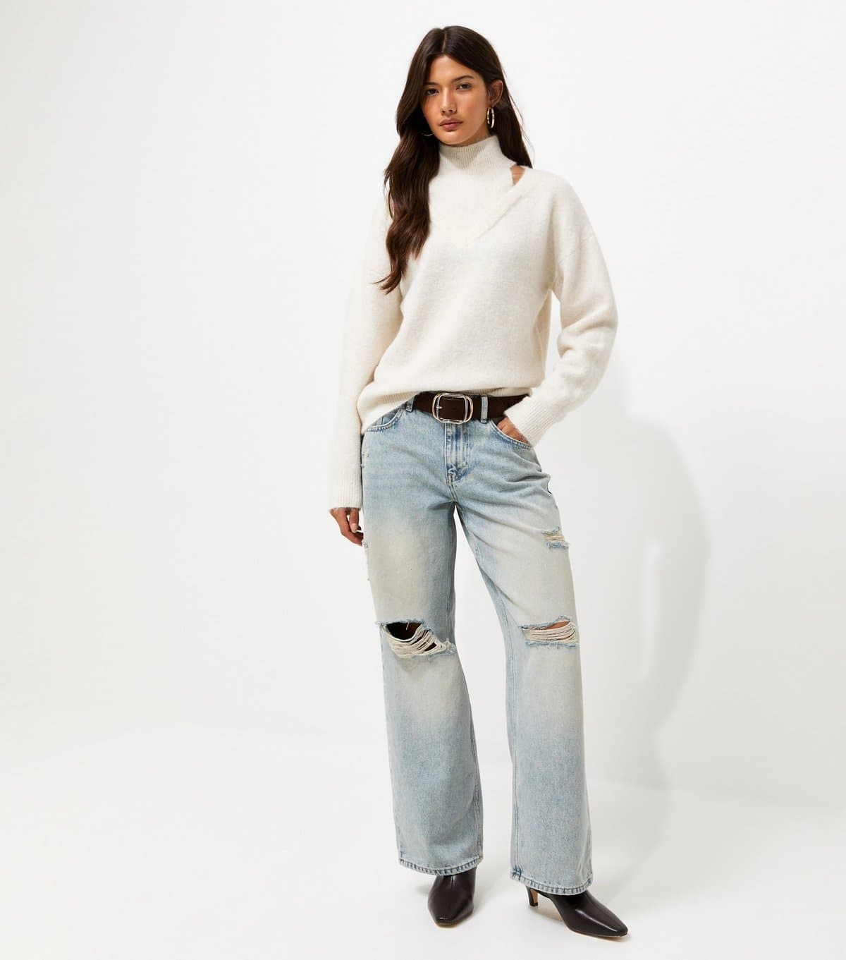 New Look New Look Blue Ripped Low Rise Baggy Wide Leg Jeans