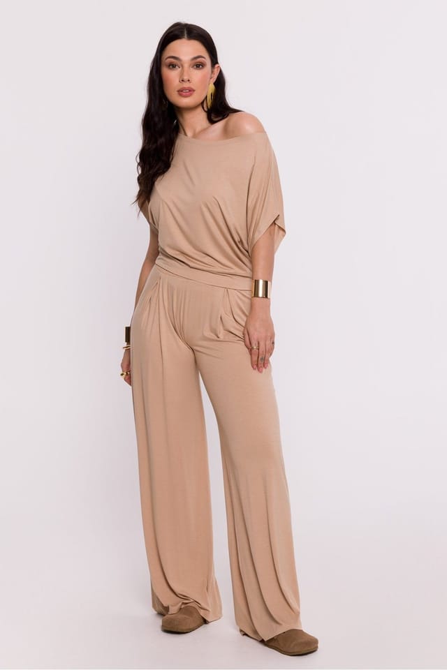 Love Lace Love Lace Women's Polish Pleated Hem Viscose Knit Blouse in Beige - 2
