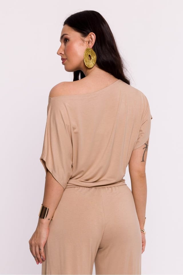 Love Lace Love Lace Women's Polish Pleated Hem Viscose Knit Blouse in Beige - 3