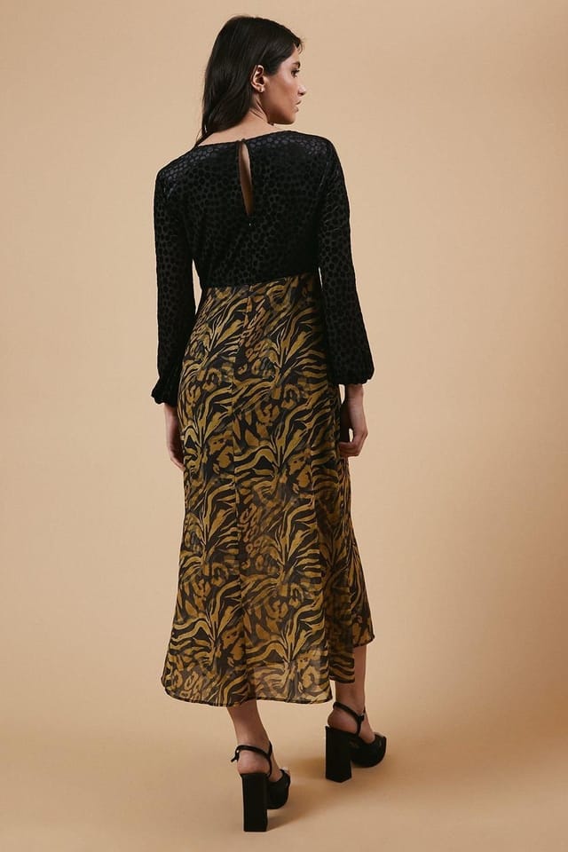 Oasis Oasis Women's Occasion Animal Spot Bodice Midi Dress in Black - 3
