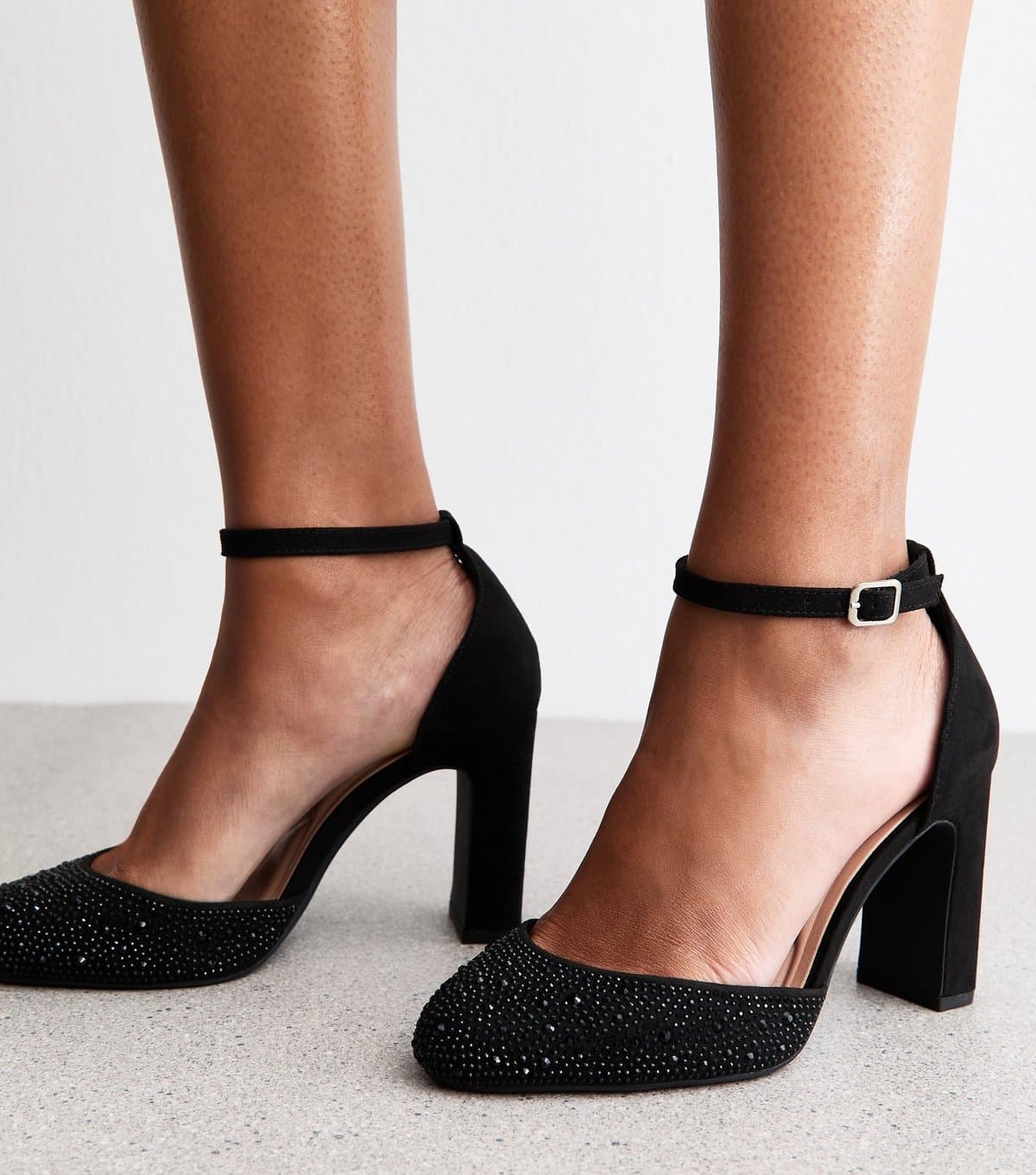 New Look New Look Black Faux Suede Gem Embellished Block Heels Sandals