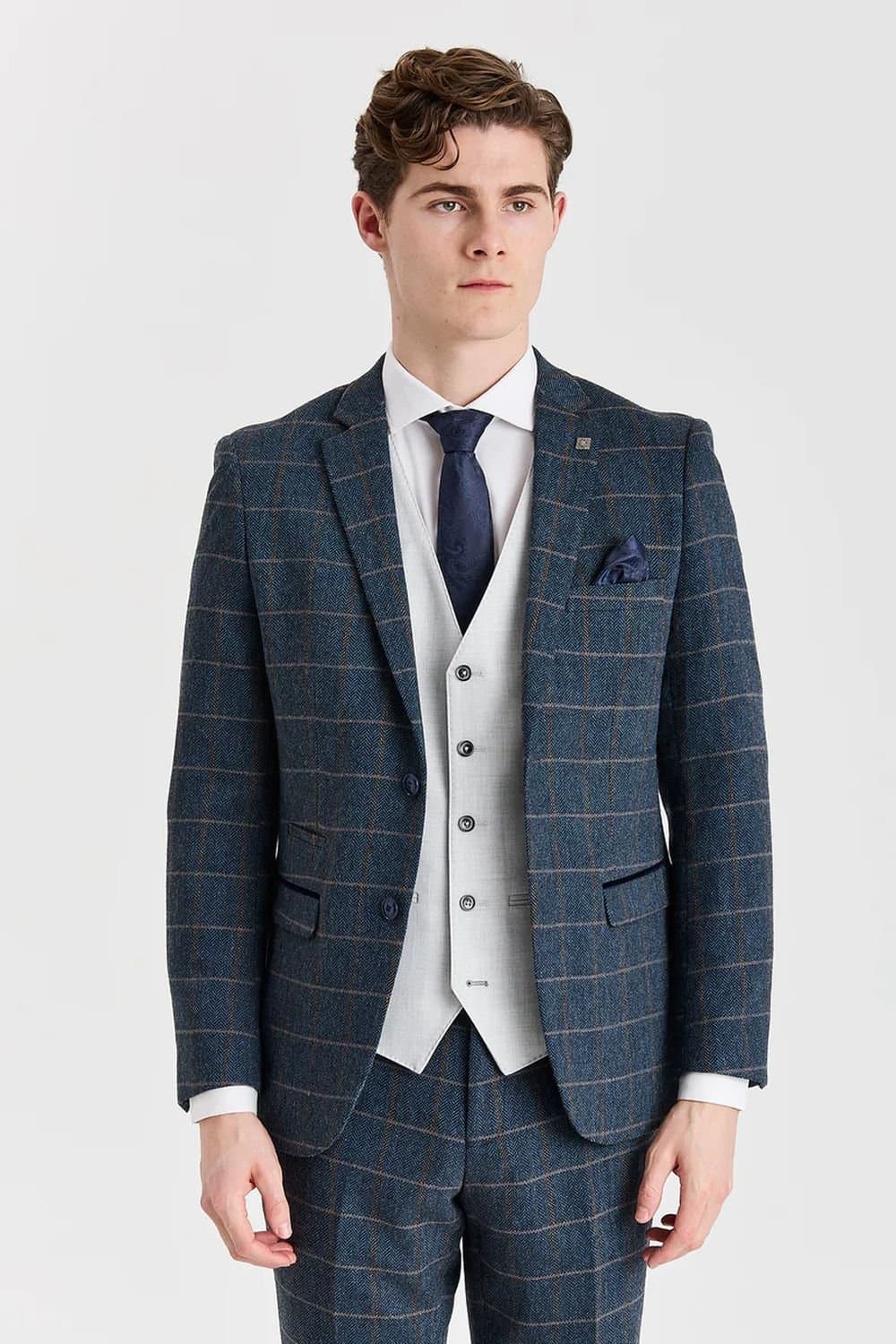 Paul Andrew Paul Andrew Men's Tweed Check 3 Piece Suit with Waistcoat