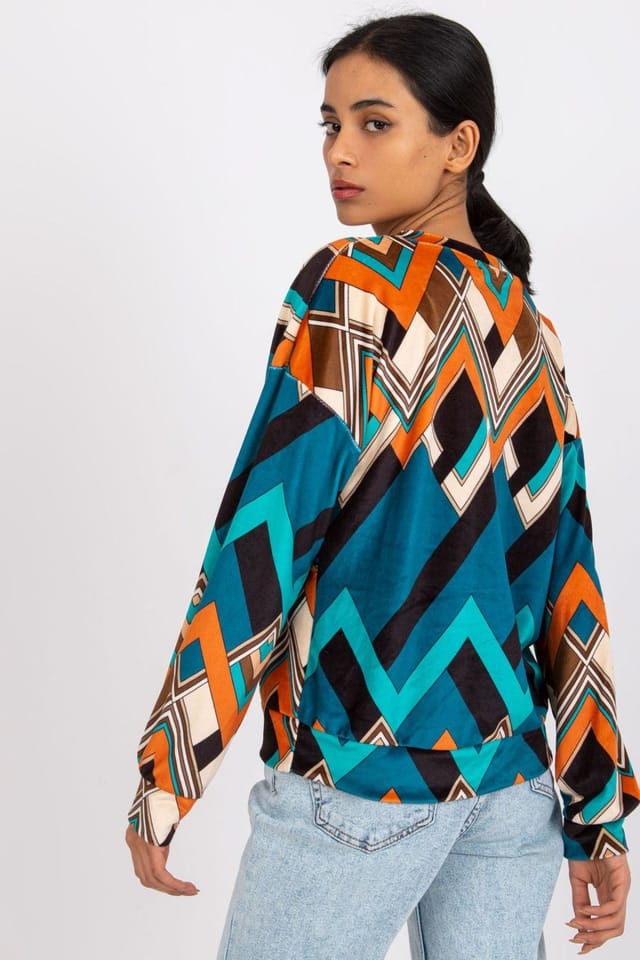 Love Lace Love Lace Women's Long Sleeve Velour Blouse With Pattern in Teal - 3