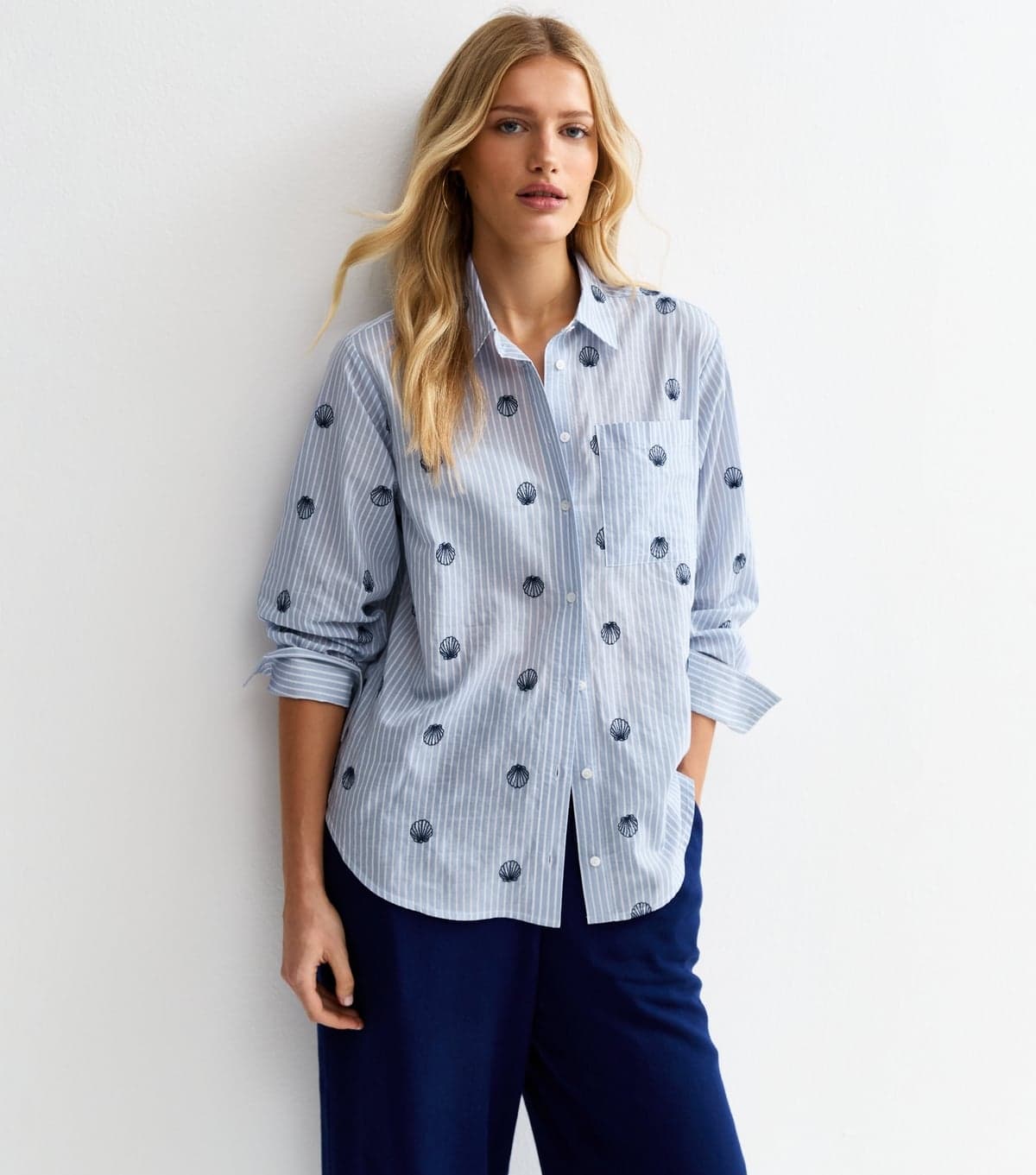New Look Women's Blue Pinstripe Shell Shirt New Look
