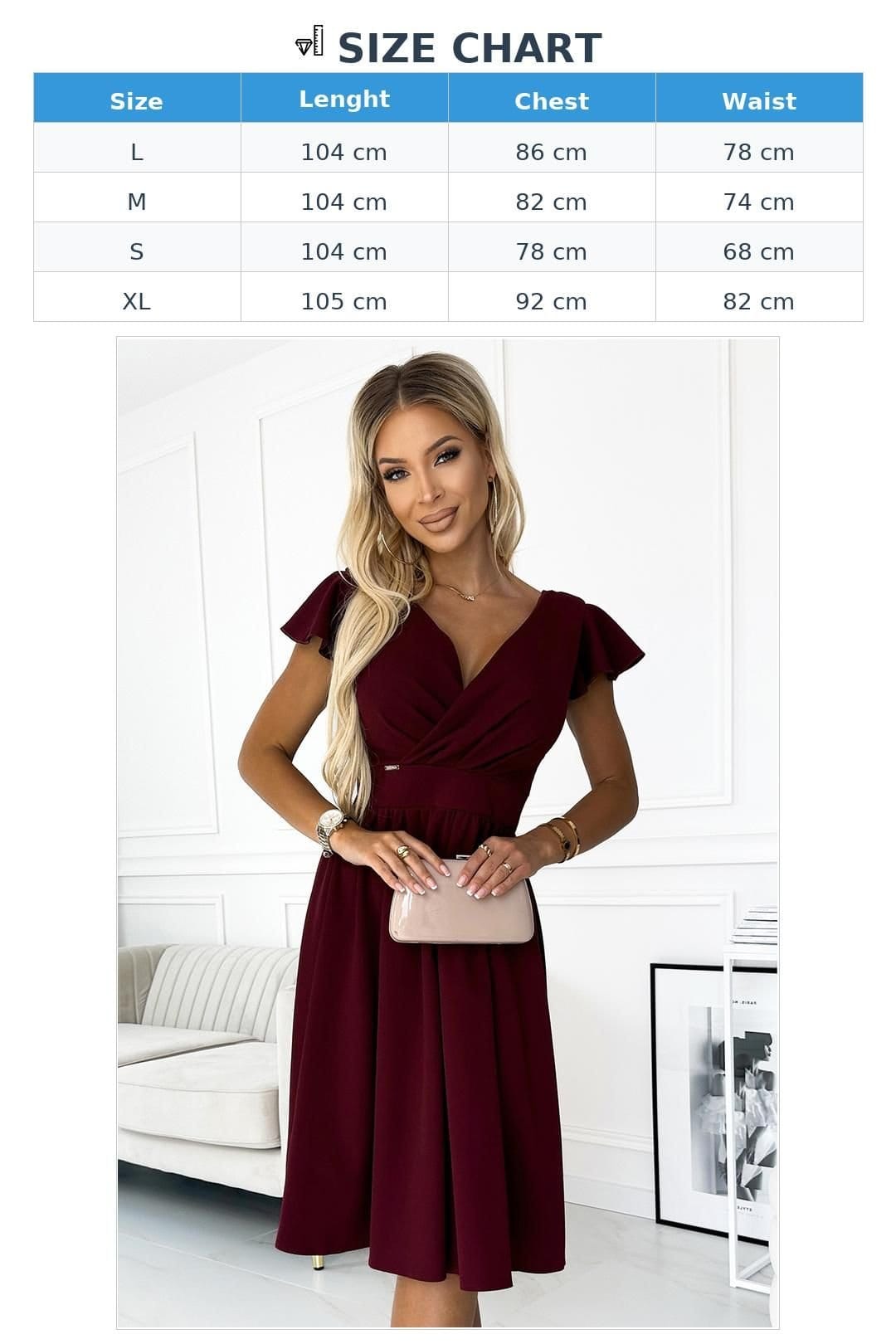 Love Lace Love Lace Women's Flared Evening Dress with Envelope Neckline in Burgundy - 4