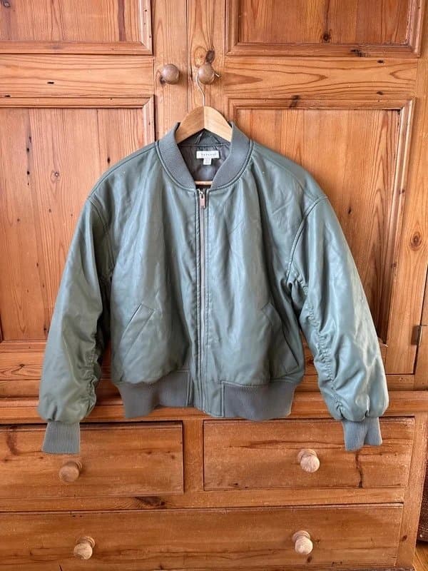 Topshop Green faux leather Topshop bomber jacket Small