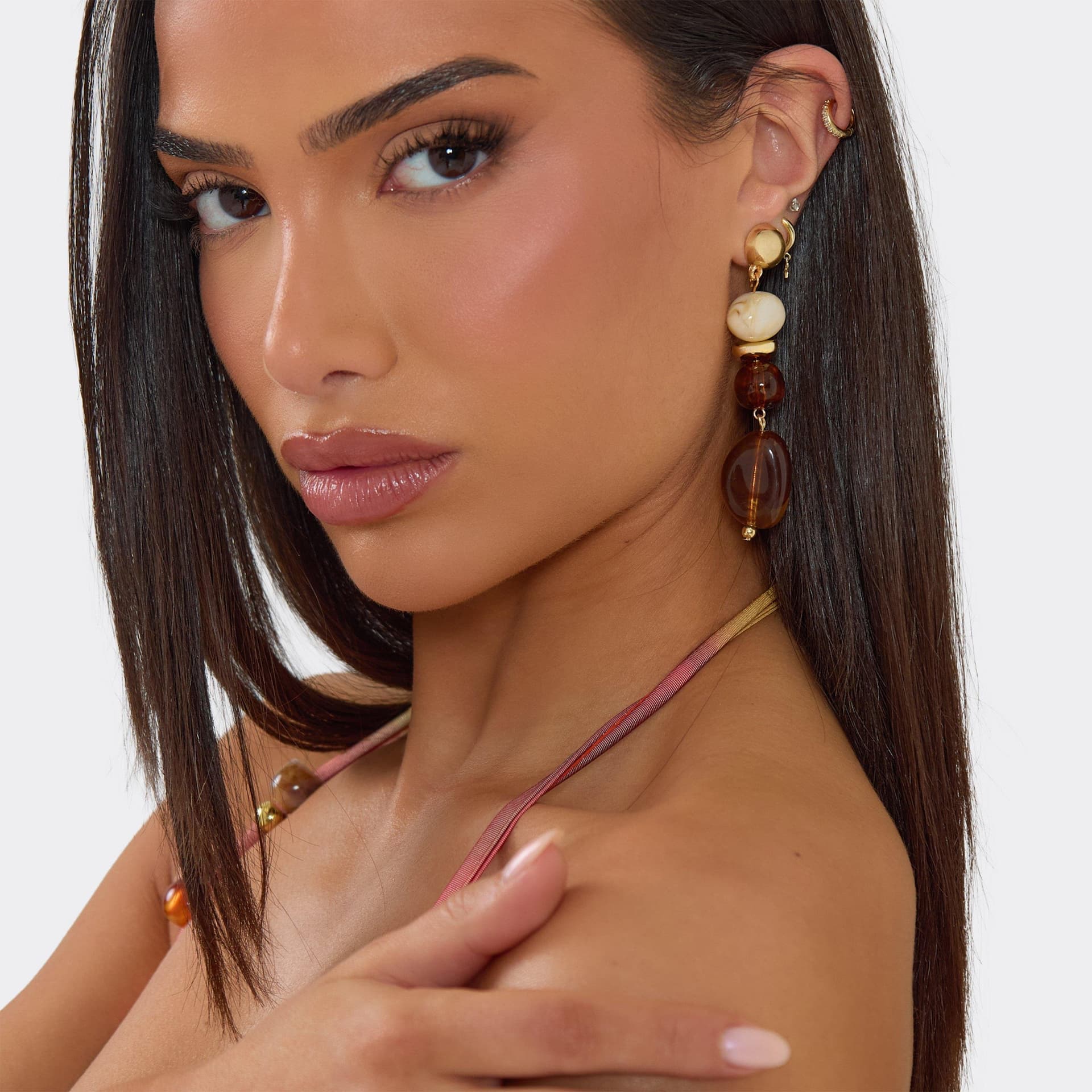 EGO EGO Brown Stone Detail Stud Drop Earring