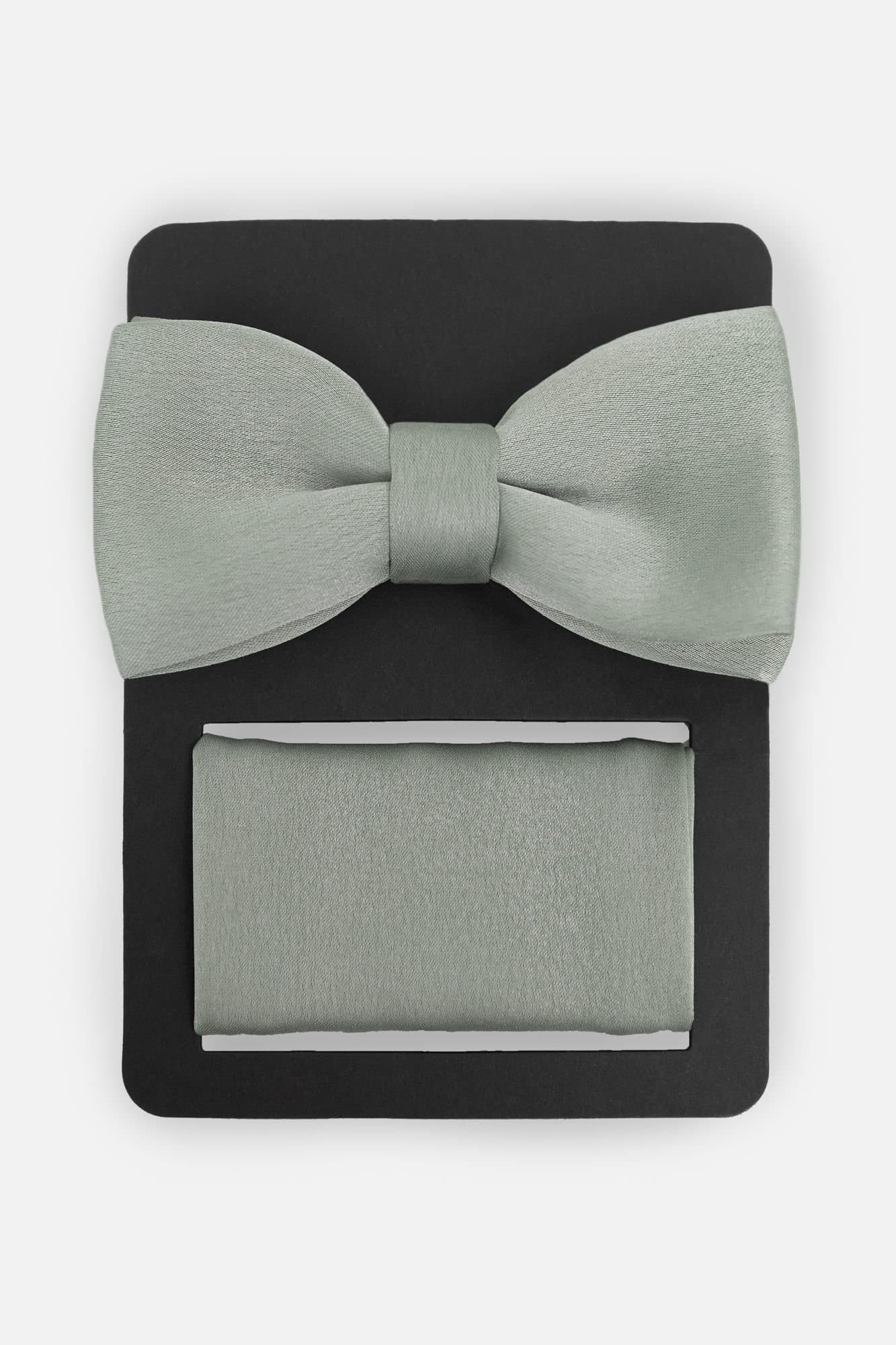 Maya Deluxe Maya Deluxe Men's Satin Bow Tie Pocket Square Set in Green