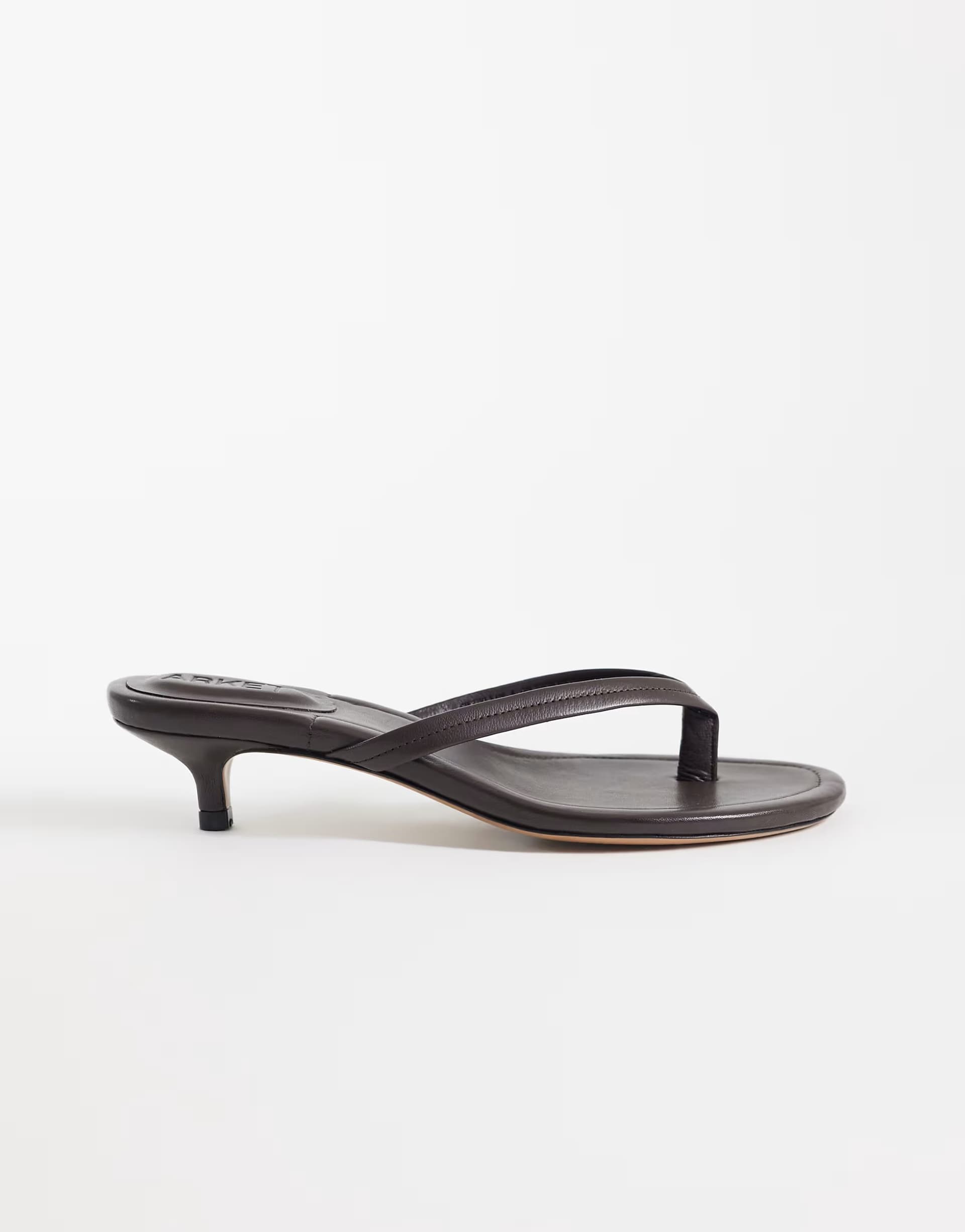ASOS ASOS ARKET Premium Leather Kitten Heel Thong in Dark Brown