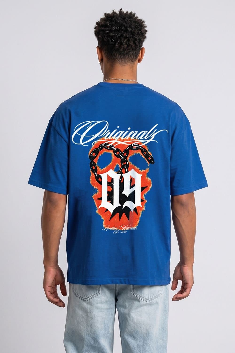 LONDON ATTITUDE LONDON ATTITUDE Men's Originals 09 Oversized Heavyweight Printed T-Shirt in Royal