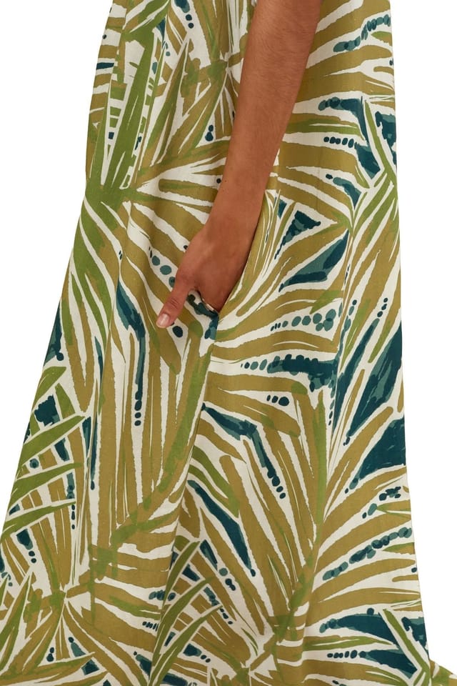 Celtic & Co Celtic & Co Women's Sleeveless V-Neck Linen Maxi Dress in Khaki - 3