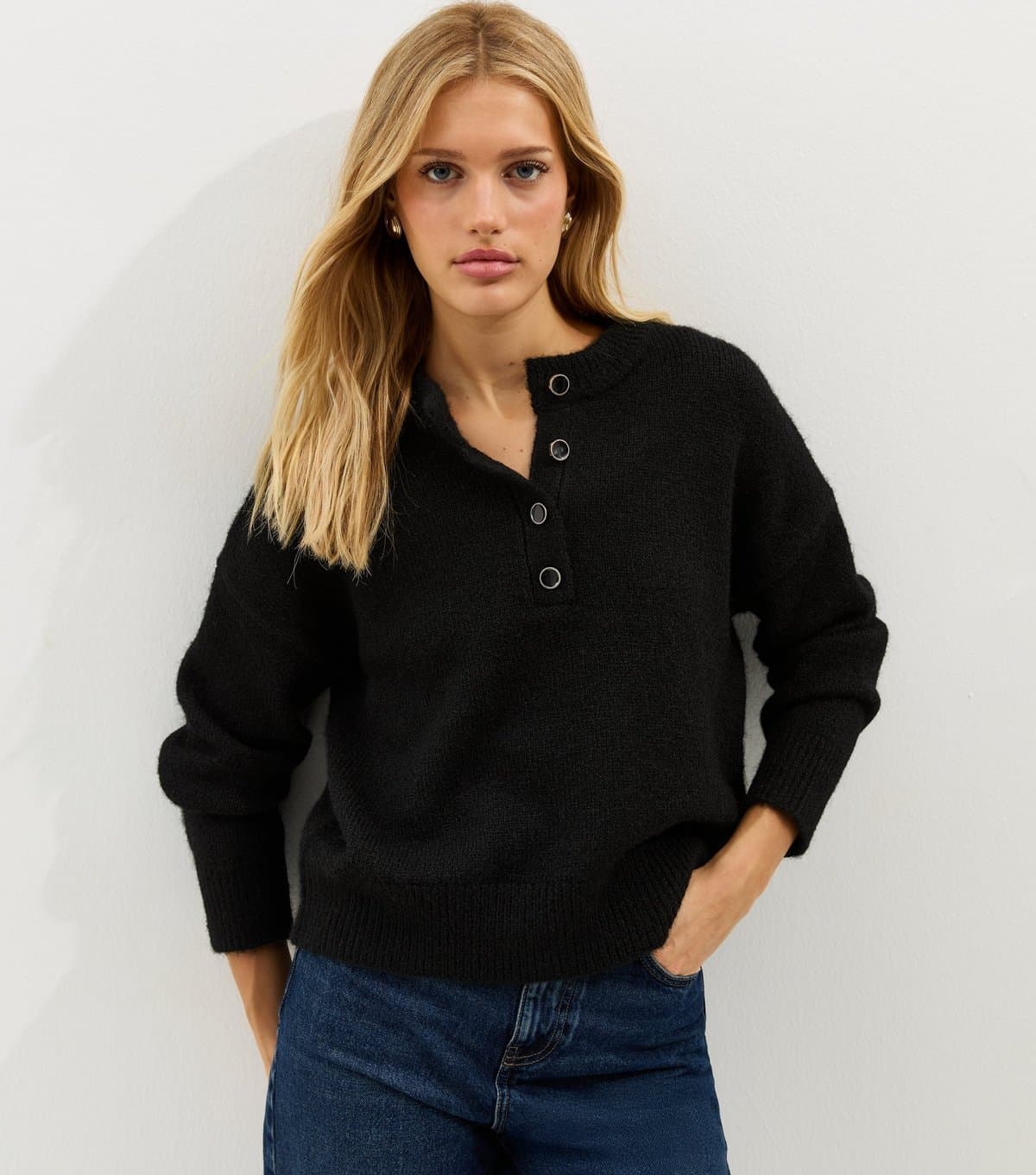 New Look New Look Black Brushed Henley Jumper