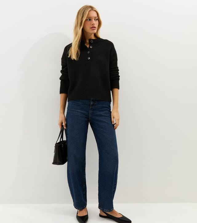 New Look Women's Black Brushed Henley Jumper New Look - 2