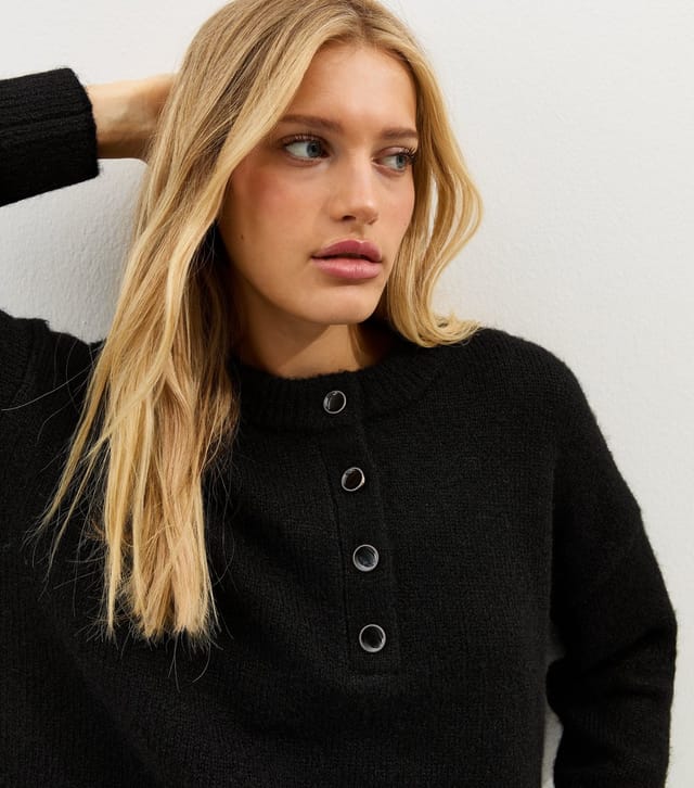 New Look Women's Black Brushed Henley Jumper New Look - 3