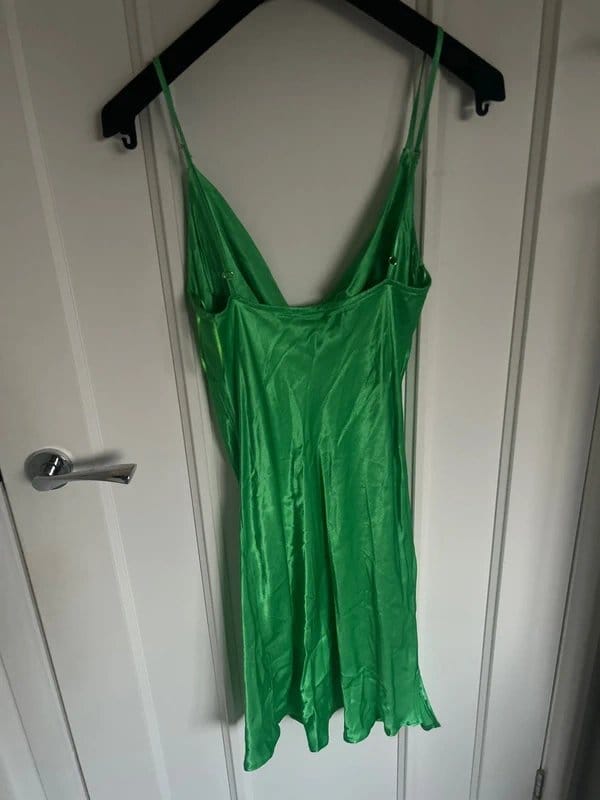Bershka Green Satin Cowl Neck Mini Dress
