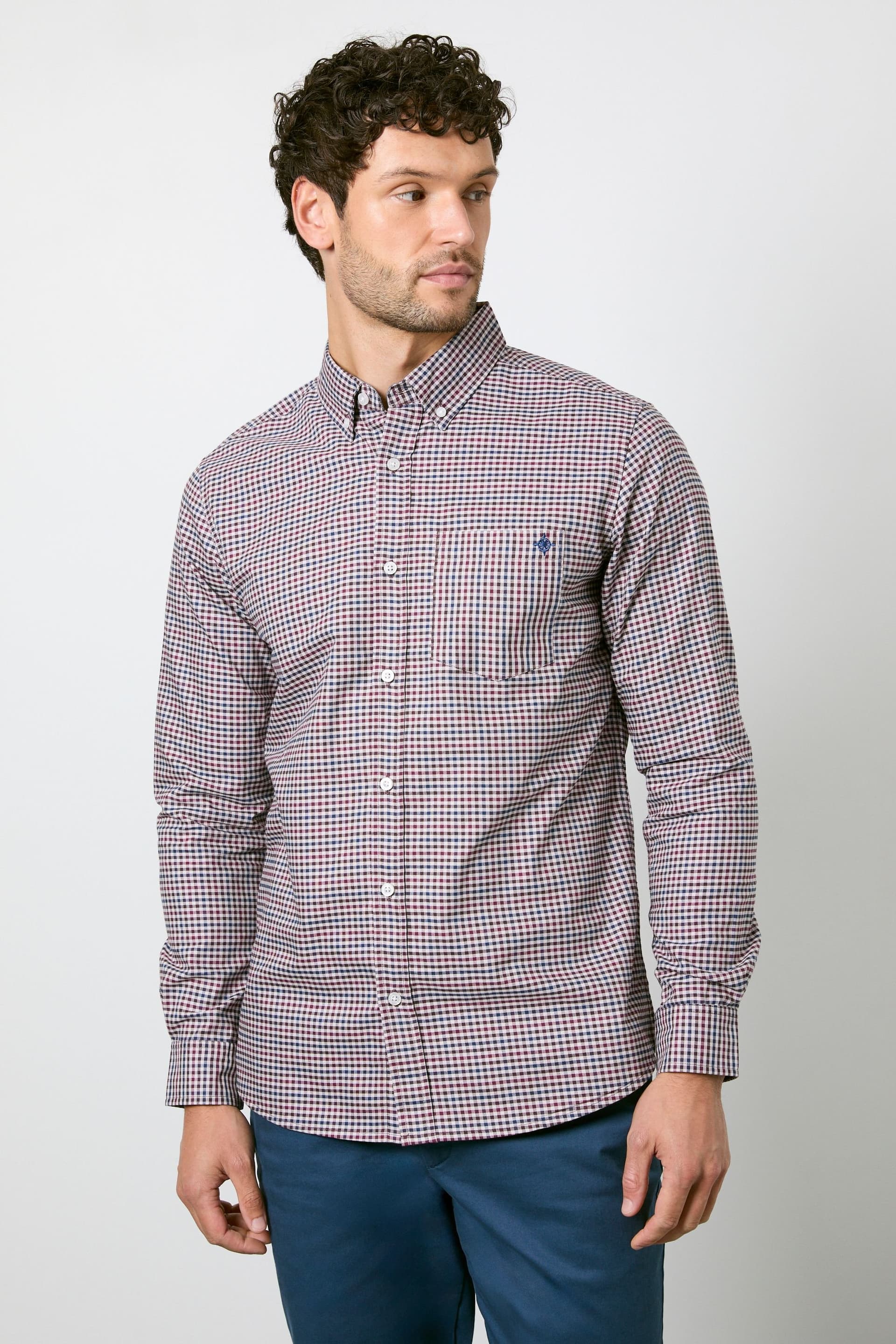 Maine Maine Men's Off White Red Micro Check Long Sleeve Shirt