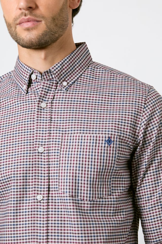 Maine Maine Men's Off White Red Micro Check Long Sleeve Shirt - 2