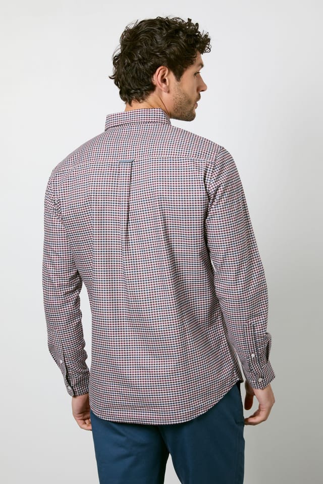 Maine Maine Men's Off White Red Micro Check Long Sleeve Shirt - 3