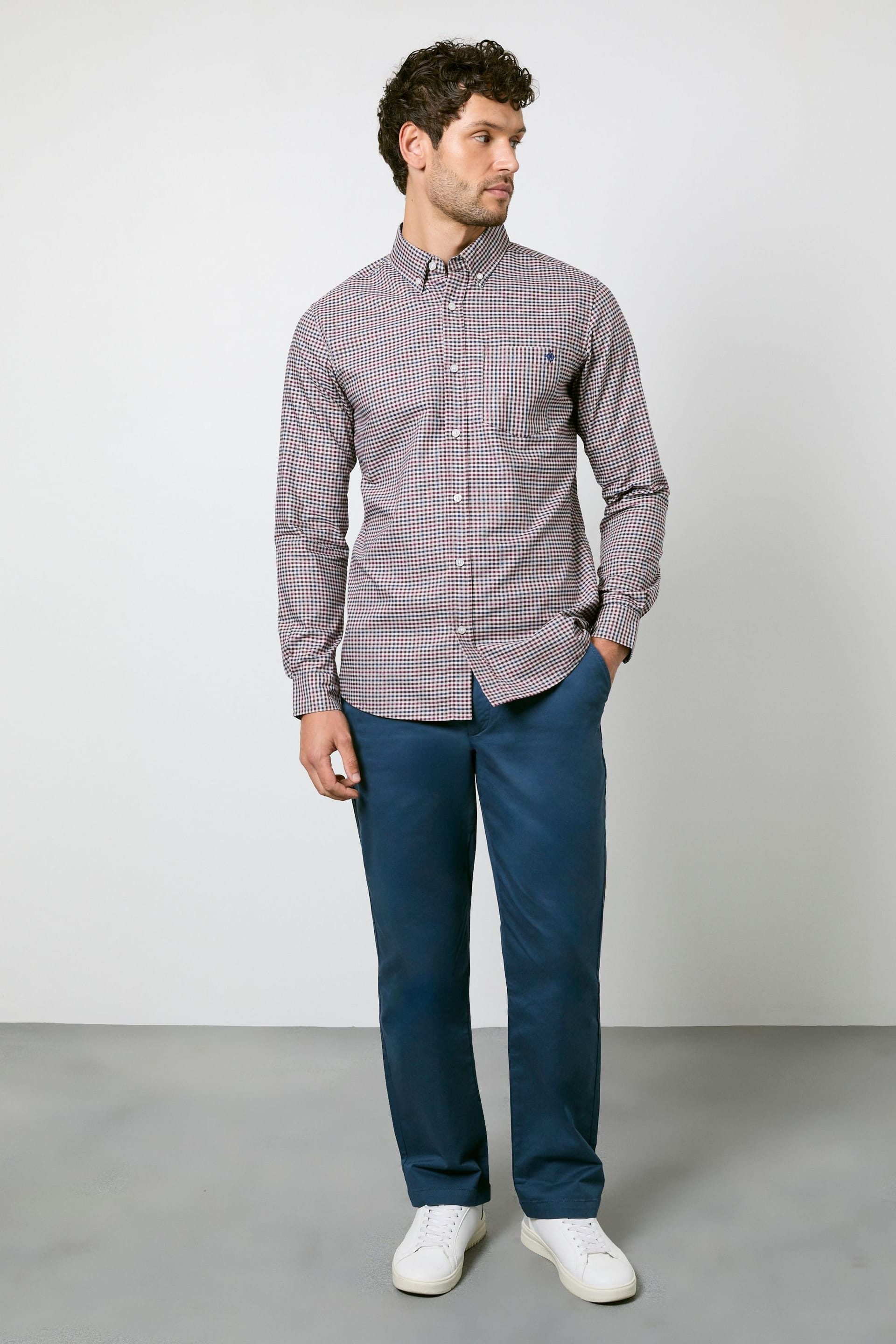 Maine Maine Men's Off White Red Micro Check Long Sleeve Shirt - 4