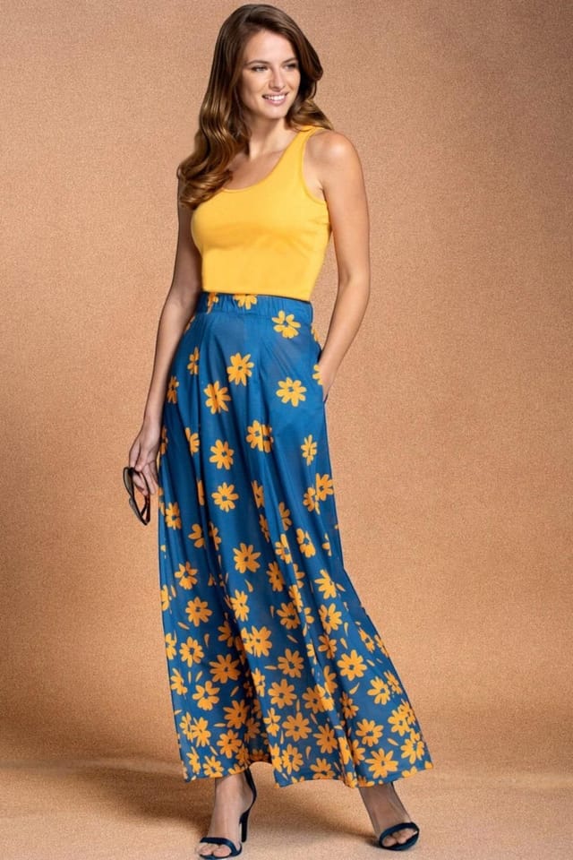 Hot Squash Hot Squash Women's Box Pleat Maxi Skirt in Blue - 2