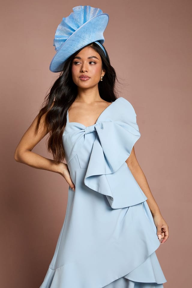 Coast Coast Women's Petite Lisa Tan Statement Bow Crepe Midi Dress in Pale Blue - 2
