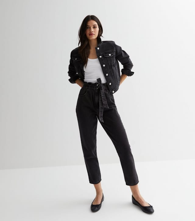 New Look Women's Washed Black Paperbag High Waist Belted Dayna Tapered Jeans New Look - 2