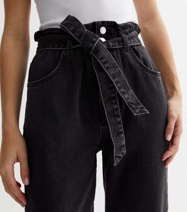 New Look Women's Washed Black Paperbag High Waist Belted Dayna Tapered Jeans New Look - 3
