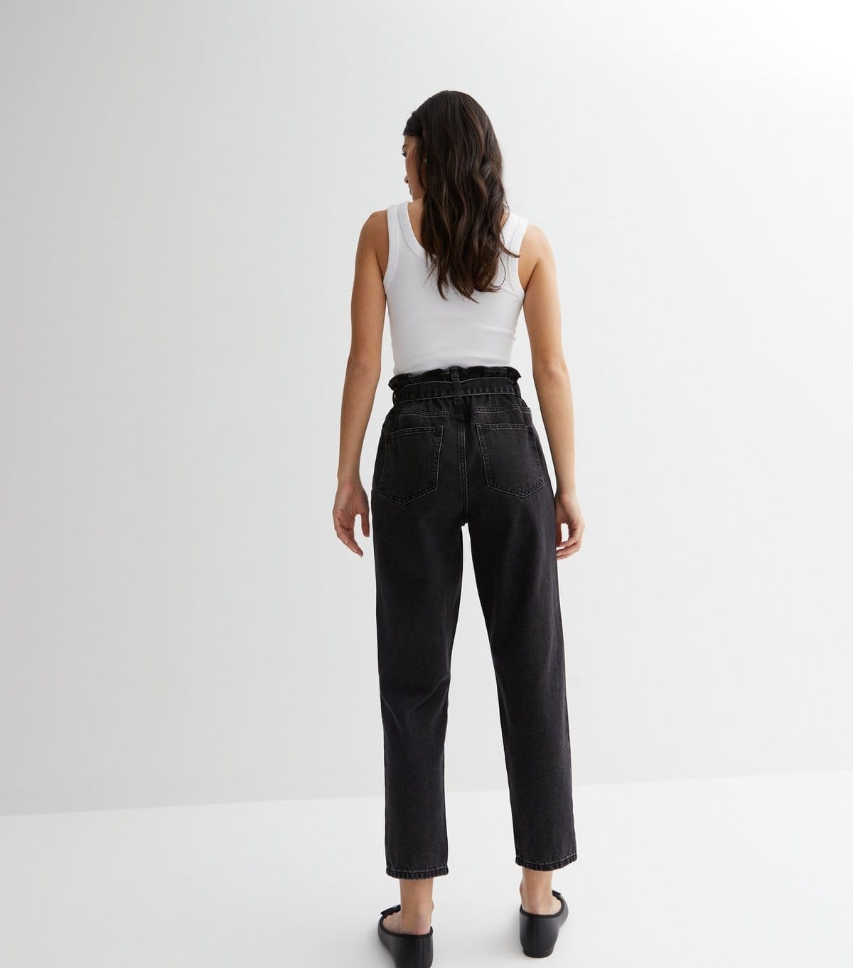 New Look Women's Washed Black Paperbag High Waist Belted Dayna Tapered Jeans New Look - 4