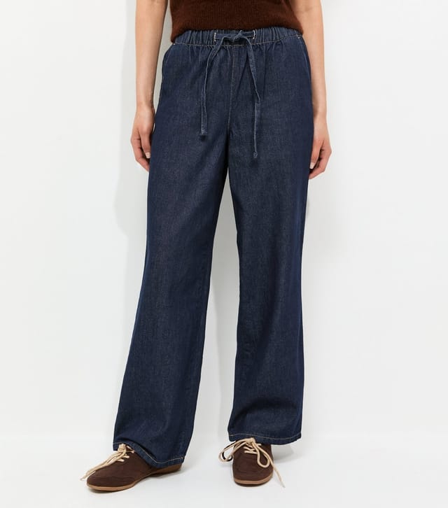 New Look Women's Navy Denim Wide Leg Drawstring Waist Jeans New Look - 3