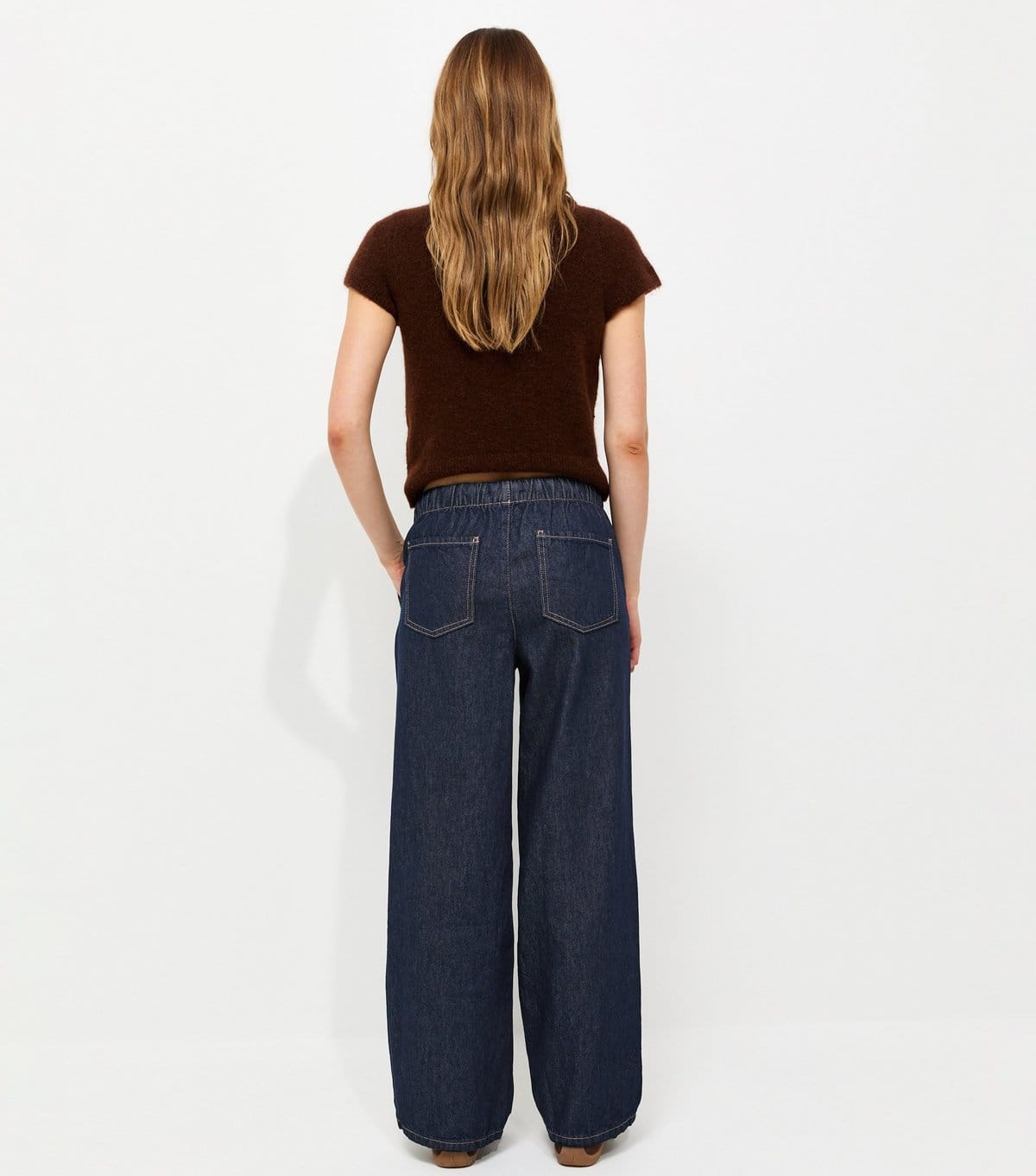 New Look Women's Navy Denim Wide Leg Drawstring Waist Jeans New Look - 4