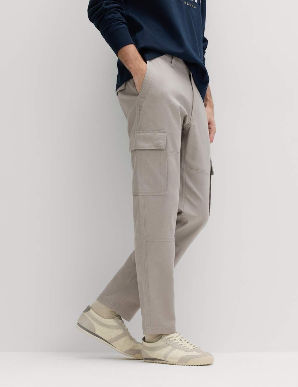 Marks & Spencer M&S Tapered Fit Stretch Cargo Trousers Pebble