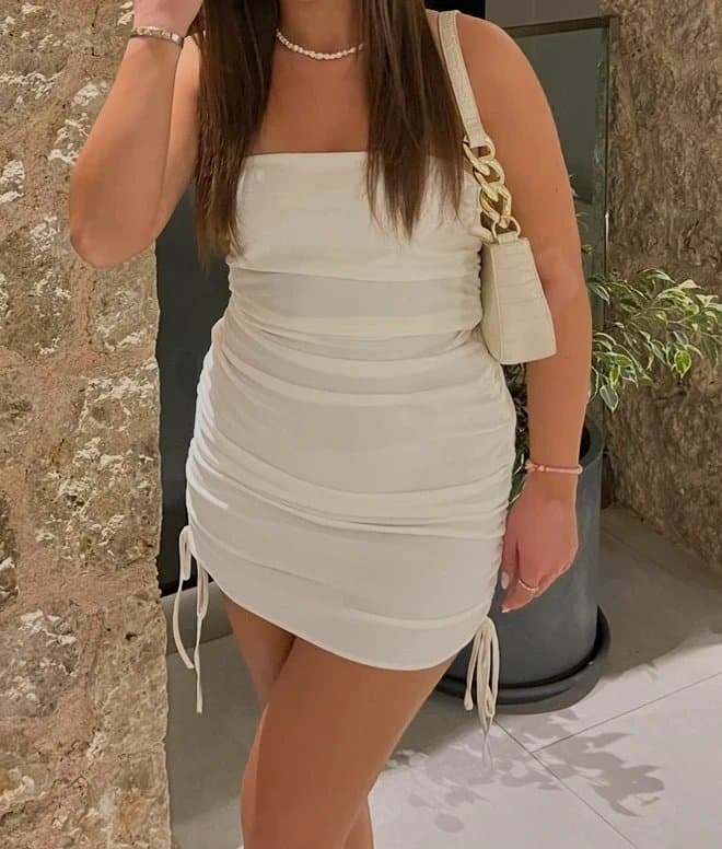 Bershka Bershka bandeau ruched mini dress in white